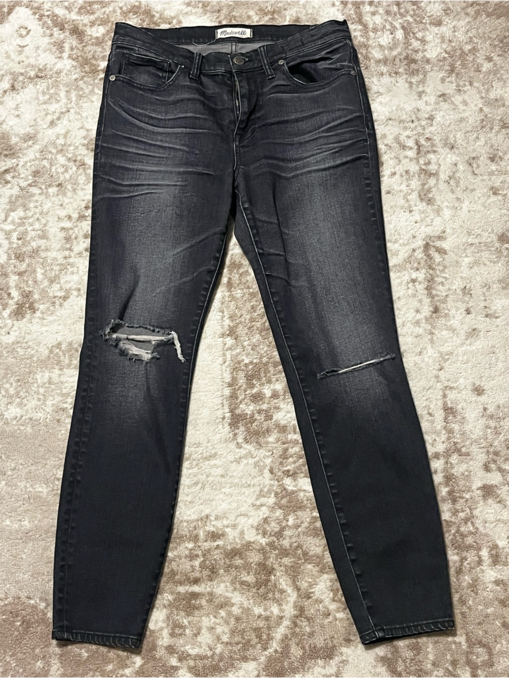 Madewell Women's High Riser Skinny Jeans Size 29 Washed Black Distressed